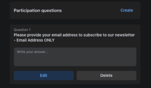 facebook participation questions - ask for email